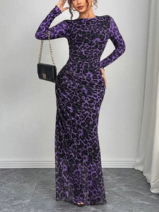 <span class=keywords><strong>Robe</strong></span> longue en polyester à imprimé léopard, taille haute, coupe ajustée, style vintage pour femme 2026 - Product Image 1