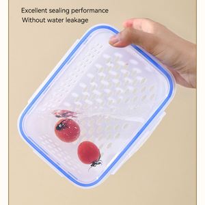Oem Food Grade Material Fridge Organizers <b>Plastic</b> Washable Airtight Food Storage <b>Container</b> Sets With Drain Basket - Product Image 6