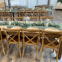 Vente en gros, table pliante rectangulaire en bois marron de 180 à 240cm pour événements, salle à manger de mariage en plein air, jardin de ferme portable