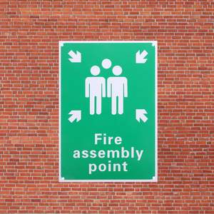 Panneau de point d'assemblage d'incendie Panneau d'urgence en aluminium avec symbole et texte pour utilisation en extérieur Parcs et jardins Marquage directionnel - Product Image 1