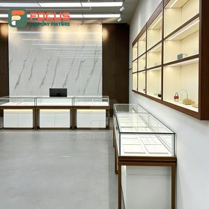 Modern Luxury Glass Display <b>Cabinet</b> Metal Jewelry Showcase Wooden Counter Structure for Retail Store - Product Image 3