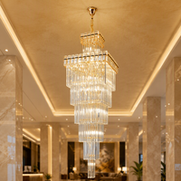 Grand Lustre Suspendu en Cristal à 2 Niveaux, Design Carré Multiples, pour Hôtel, Loft, Appartement, Escalier