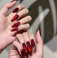 Nouvelles Faux Ongles Press-On Œil de Chat Haut de Gamme Français en Lavande, Forme Ronde Courte, en Acrylique Effet Bonbon, Référence 3260