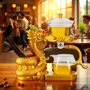 กาน้ำชาแก้วบอโรซิลิเกตทรงสูงทนความร้อนรูปมังกรทองใช้ในบ้านกาน้ำชาอัตโนมัติแบบขี้เกียจใช้ในบ้าน - Product Image 2