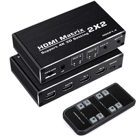 Matrice HDMI SYONG 2x2 avec télécommande IR, prend en charge HDMI 2.0b, HDCP2.2, HDR10, Ultra HD, commutateur/splitter HDMI 3D 2 entrées 2 sorties