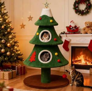 Arbre à chat de Noël avec lit, grande tour pour chat, meuble à gratter en peluche, jouet d'escalade pour animaux de compagnie d'intérieur - Product Image 6