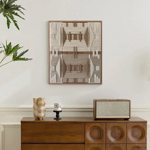 Merino trừu tượng vẫn còn sống sợi nghệ thuật wabi-sabi tấm thảm gỗ sồi khung dệt vải hình học nghệ thuật tấm thảm treo tường trang trí nội thất - Product Image 2
