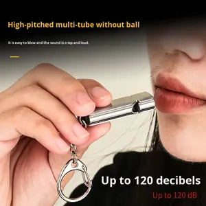 นกหวีดฉุกเฉินแบบพกพาขนาดเล็ก 120 เดซิเบล แบบท่อคู่ เสียงดัง สำหรับตั้งแคมป์ เดินป่า เอาตัวรอด โทรขอความช่วยเหลือ SOS ทำจากสแตนเลส 304 - Product Image 3