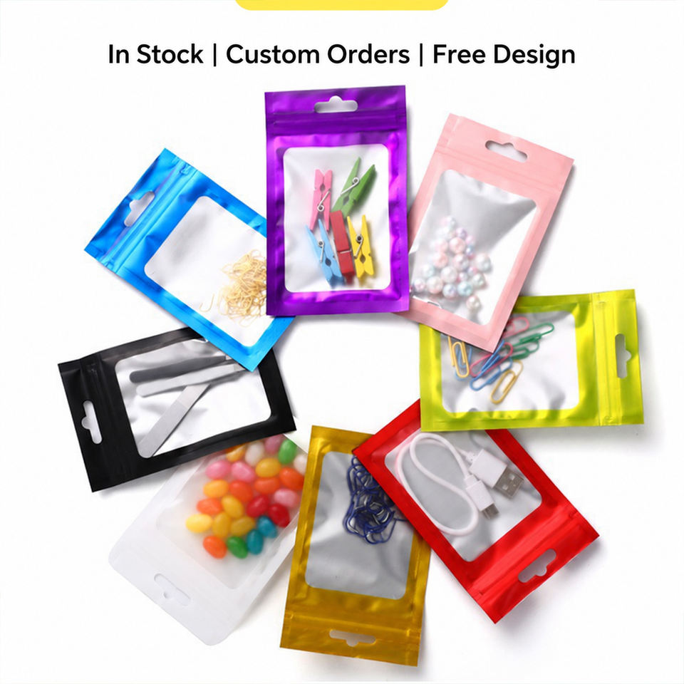 Colorful Resealable Zip Lock Bags with Window, Aluminum Foil Hang Hole ...