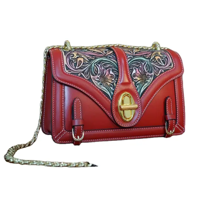 New Arrival Luxury Modern Carved Genuine Leather Bag Classic Designer Engraved Leather Women Shoulder Bags