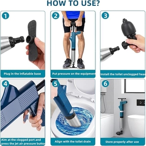 Déboucheur de toilettes puissant en acier inoxydable, déboucheur de tuyaux pneumatique haute pression, kit d'outils de débouchage à air comprimé - Product Image 5