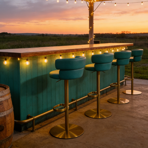 Custom-designed Modern Swivel Metal Bar <b>Stools</b> Adjustable bar <b>stool</b> with <b>Leather</b>-like Seat and Backrest for BAR Home Bar - Product Image 5