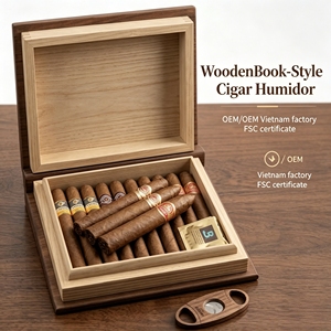 Vietnam New design Book style Wooden Box Handmade Wooden Cigar Humidor box Wooden Cigar Desktop Box for 20 Cigars - Product Image 1