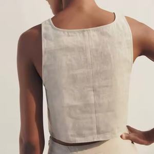 Conjunto de Lino al por Mayor a Bajo Precio: Top Corto Sexy y Falda de Lino de Talle Alto para Mujer - Product Image 4