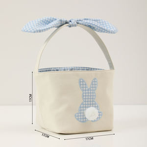 Sac à bonbons personnalisé rose bleu mignon seau à œufs paniers de pâques à carreaux avec garniture <span class=keywords><strong>pompon</strong></span> - Product Image 2
