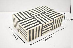 Luxury <b>Black</b> & White Striped Decorative <b>Storage</b> <b>Box</b> with Lid Modern Geometric Resin Organizer <b>for</b> Home Décor at Wholesale Price - Product Image 3