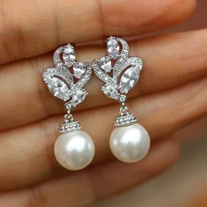CAOSHI Flower Pearl Drop Dangle Earrings Marquis Zircon Girls Lady Lovely Silver Sweet Romantic Earrings Pearl