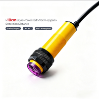 Sensor de Reflexión Difusa Láser Cilíndrico Integrado, 2 Cables, AC NC, Rango de Detección de 10 cm, IP67, Interruptor de Detección Fotoeléctrico