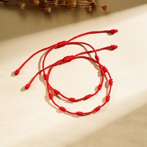 Bracelet, cordon tressé fait main, bijoux de poignet en corde, vente en gros, vintage, ethnique, sept nœuds, cordon rouge porte-bonheur - Product Image 1