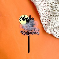 Adorno de acrílico para pastel estilo humo de Halloween, decoración de fiesta con temática espeluznante, calabaza, fantasma, murciélago para cupcakes y mesa de postres