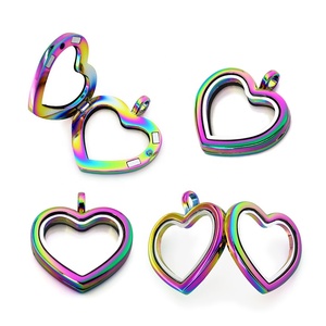 Silver Color rainbow Color Peach <strong>Heart</strong> <strong>Shape</strong> Glass <strong>Locket</strong> With Rhinestone Memory Living Magnetic Closure Glass Floating <strong>Locket</strong> - Product Image 5