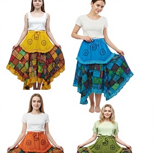 2026 Trending Lace <b>Patchwork</b> Multicolour Bohemian Wrap Design 100% Cotton Chiffon Eco-Friendly Floor-Length <b>Skirt</b> Free Size - Product Image 1