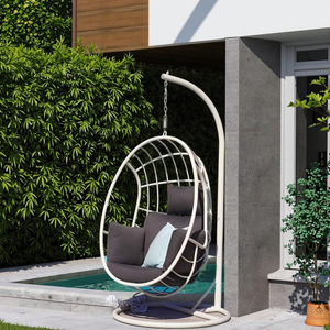 Balançoire pour plafond de patio, métal <span class=keywords><strong>blanc</strong></span>, <span class=keywords><strong>oeuf</strong></span>, rotin, <span class=keywords><strong>chaise</strong></span> suspendue avec support en métal - Product Image 1