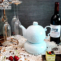 Service à thé romantique en céramique gaufrée avec base chauffante, théière en porcelaine rose, sucrier et crémier pour le thé de l'après-midi – Idéal comme cadeau