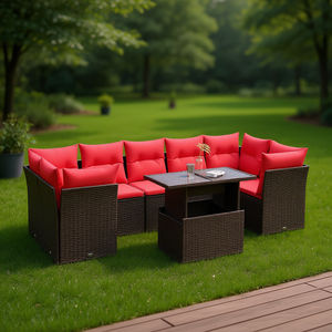 8 Piece Brown Poly <b>Rattan</b> Garden <b>Sofa</b> Set With Cushions Outdoor Furniture Contemporary Design - Product Image 2