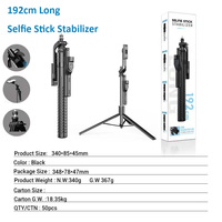 Trépied perche à selfie de 192 cm avec lumière et télécommande rechargeable pour téléphones iPhone et Android, idéal pour le vlogging, le streaming en direct et la prise de photos