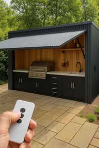 Estación <span class=keywords><strong>de</strong></span> Cocina Exterior <span class=keywords><strong>de</strong></span> Lujo Negra con Mueble <span class=keywords><strong>para</strong></span> Barbacoa, Fregadero, Interior con Paneles <span class=keywords><strong>de</strong></span> Madera, Almacenamiento <span class=keywords><strong>para</strong></span> Parrilla, Estación <span class=keywords><strong>de</strong></span> Cocina Independiente con Control Remoto - Product Image 2