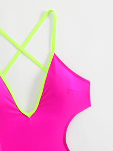 Costume intero da donna Sexy in tinta unita con profondo V Monokini con spalline a croce posteriore con Design traforato con taglio perizoma brasiliano - Product Image 6