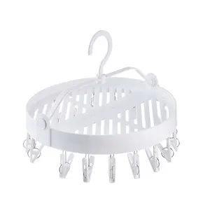 Cintre multifonctionnel en <span class=keywords><strong>plastique</strong></span> pour la maison avec plusieurs pinces, porte-vêtements pour bébé, séchoir pliable rond pour sous-vêtements, chaussettes, chaussures - Product Image 1