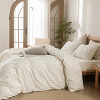 Housse de couette en coton lavé de haute qualité et au meilleur prix, beige rayée, luxe, pour toutes les saisons