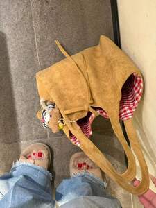 Bolso Tote de Gamuza a Cuadros, Simple, de Gran Capacidad, Doble Cara, para Mujer, Precio al por Mayor, Nueva Moda - Product Image 3