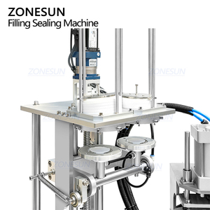 Machine de remplissage, scellage et pressage automatique de pots en plastique pour yaourt, confiture de fruits et pâtes, modèle ZONESUN ZS-AFS02R, avec pompe à piston rotative monobloc. - Product Image 4