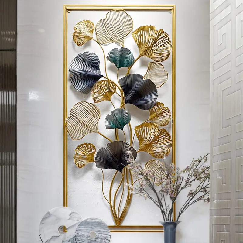 Handmade Ginkgo Biloba Luxury Decorations Accessories Bedroom Office Home Living Room Design Deco Metal Wall Art
