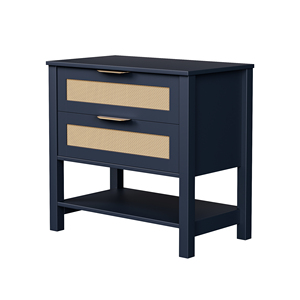 Rattan Nightstand With 2 Drawers Storage Shelf Boho <b>Bedside</b> <b>Table</b> For Bedroom - Product Image 2