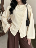 Abaya pour femmes F-40 avec boutons latéraux - Couleur unie - Polyester respirant - Longueur cheville - Manches longues - Style élégant