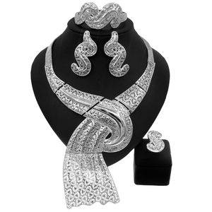 Conjunto de joyería de plata de inspiración africana Yulaili, collar de diseño grabado con ondas llamativas y pendientes, anillo de pulsera para mujer, fiesta, boda - Product Image 5