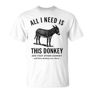 All I Need Is This Donkey - Camiseta vintage con estampado de animales para hombre, cuello redondo, color blanco - Product Image 1