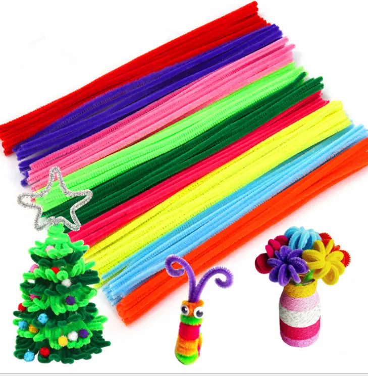 Crianças coloridas diy artesanato crianças usar limpadores de cachimbo hastes chenille artesanato