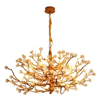 Icydrop-lámpara colgante de techo de cristal para sala de estar y dormitorio, iluminación Vintage minimalista con forma de flor, cobre y latón