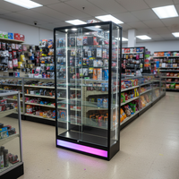 Vitrine de magasin de tabac, présentoir sur pied, étagères réglables, vitrine de magasin de détail, présentoir en aluminium et verre, emballage plat