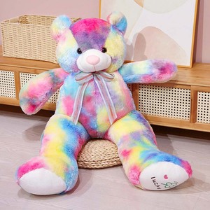 Oso de Peluche Suave con Diseño Tie-Dye Arcoíris <span class=keywords><strong>Rosa</strong></span>, Muñeco de Peluche con Lazo, Oso de Peluche Grande y Esponjoso - Product Image 6