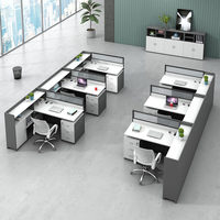 BGZ-217X Ensemble bureau et chaise de bureau moderne et minimaliste avec poste de travail quatre personnes en PVC anti-salissures et gestion des câbles