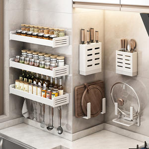 Étagère de rangement de cuisine Moon White, rectangulaire, murale, multifonctionnelle, pour épices et couteaux - Product Image 3