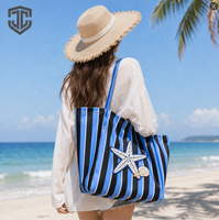 Sac de plage rayé surdimensionné avec logo personnalisé, sac fourre-tout de voyage, sac de vacances thème nautique, sac de station balnéaire, vente en gros, grande capacité, résistant à l'eau