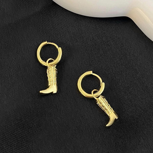 Hypoallergenic Western Cowboy Boot Dorp Earrings Bulk 18K Gold Plated Huggie Hoop Earrings - Product Image 3