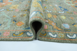 พรมขนสัตว์อูชักสีเขียวมะกอกทำมือ: ตกแต่งด้วยสีสันสดใส สไตล์ยุโรปเพื่อการตกแต่งพื้นบ้านอย่างมีระดับ - Product Image 4